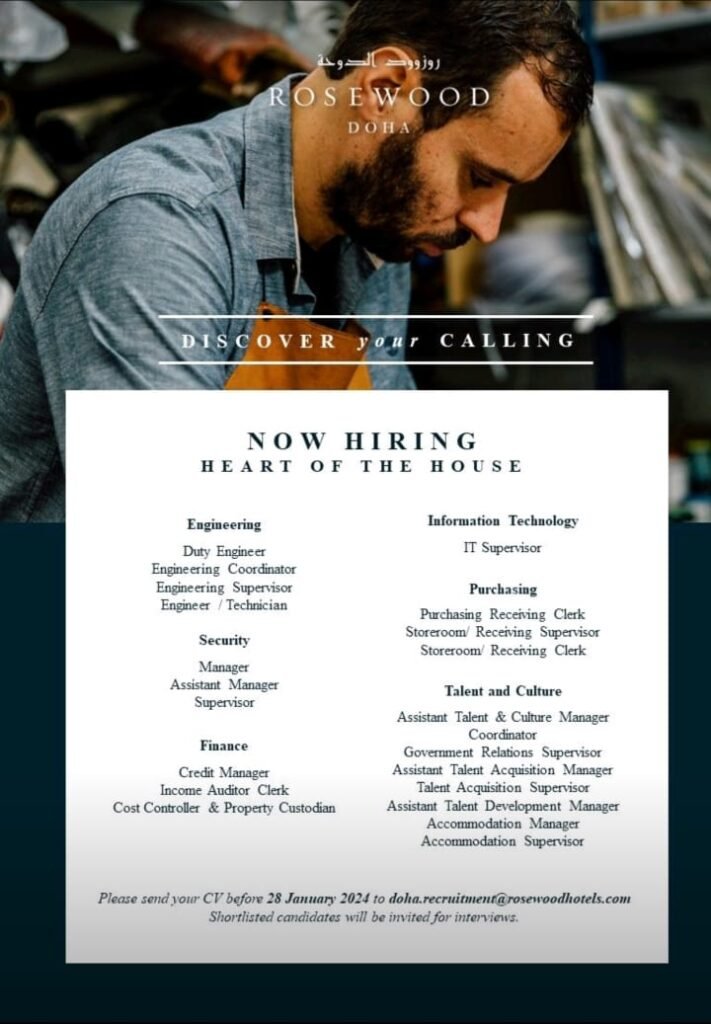 Rose Wood Doha Career 2024 - New Vacancies Announced