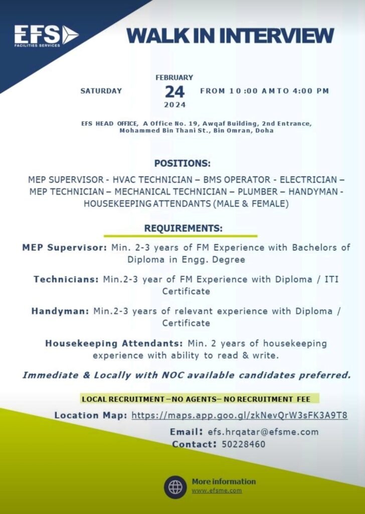 EFS Facilities Services Careers in Qatar