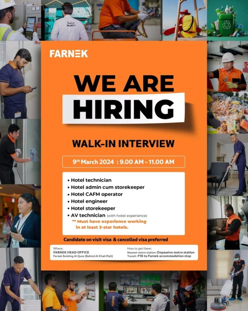 Farnek Services Careers in UAE|Latest Walk In Interview 2024